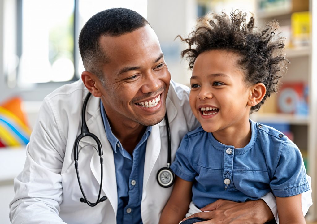 neuropediatra avaliando criança com TEA